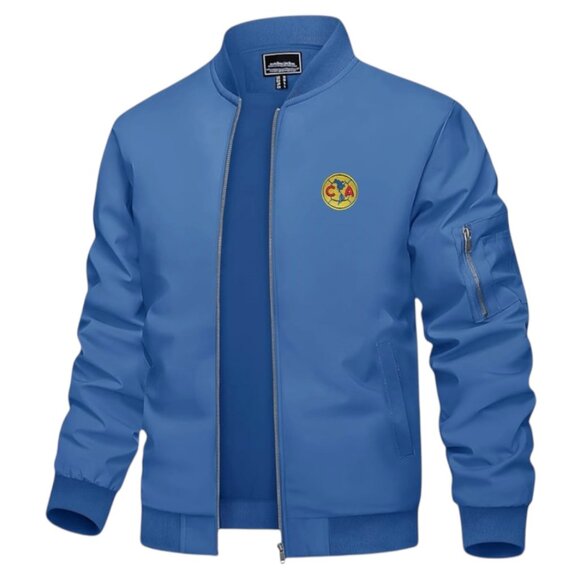 Men's Aguila Club America Logo Embroidered Light Weight Bomber Jacket -Blue